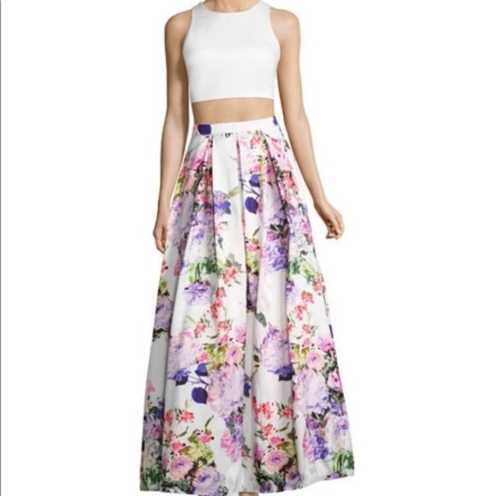 Cutaway Crop Top and Floral Skirt Two piece set